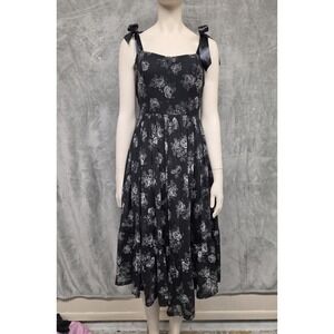 Hot Topic Whimsigoth Black Floral Chiffon Midi Dress Satin Bows‎ Gothic Small